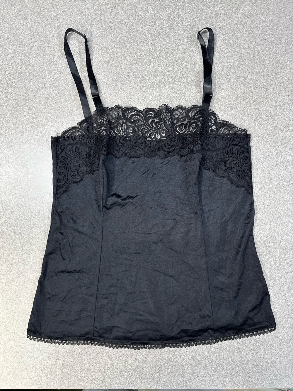 Vintage Gay Lure Black Nylon Chemise Ribbon Strap